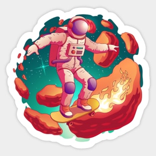 Astronaut in spacesuit riding skateboard Sticker